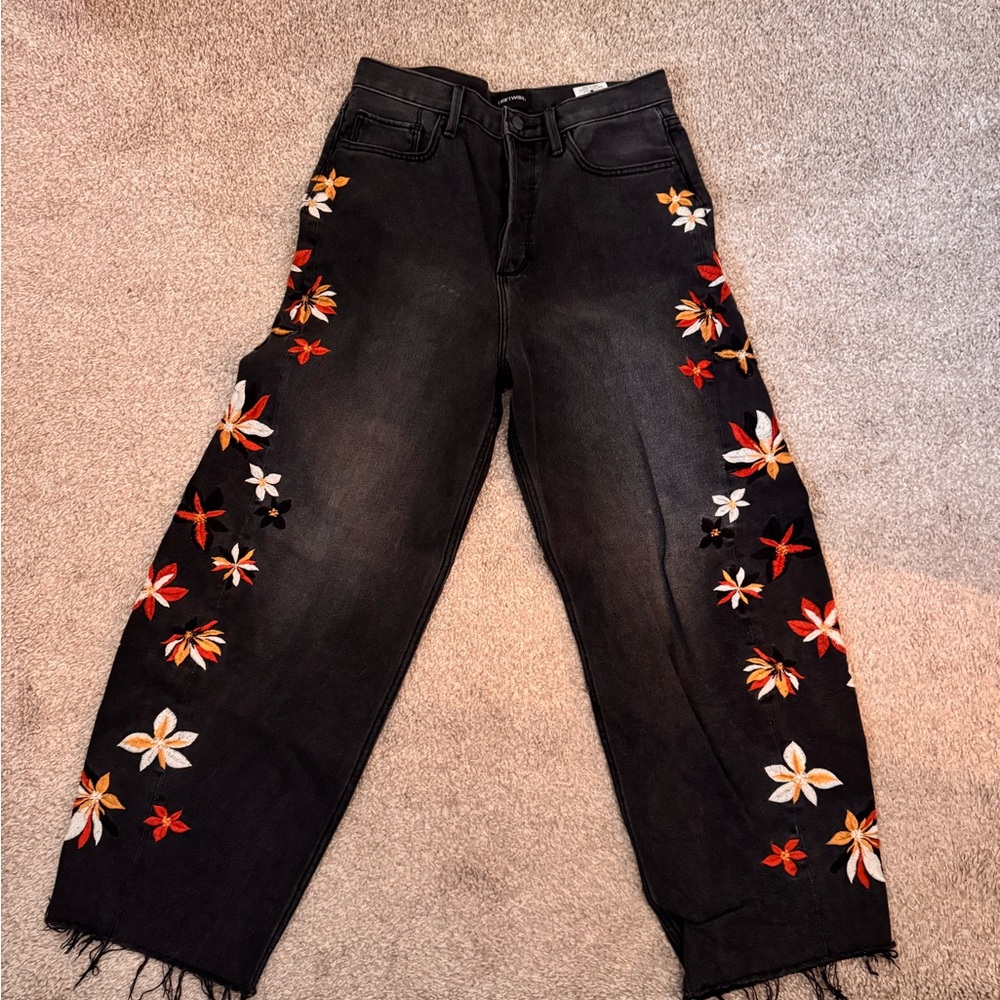 DRIFTWOOD Black Jeans with Floral Embroidery